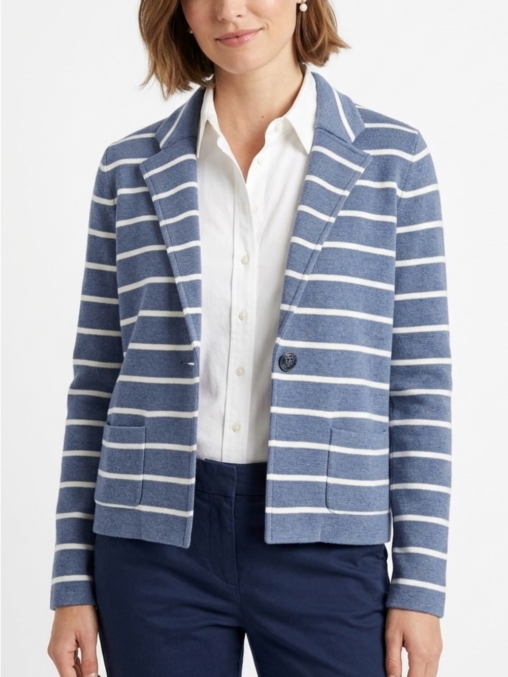 Talbots Stripe Modern Sweater Blazer SP Indigo Coastal Granddaughter Preppy